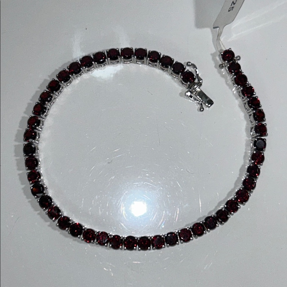 NWT NYC11 Sterling Silver Genuine Red Garnet Eternity Line Bracelet Boho